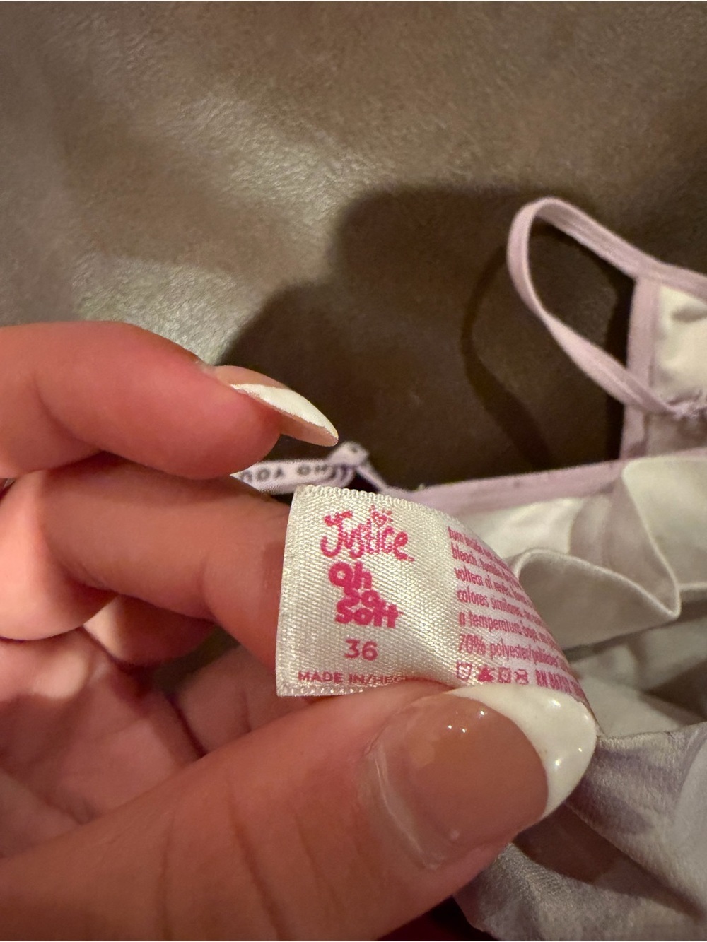 Justice Light Lavender and Beige Satin Camisole Bra. Lot of 2 bras.
